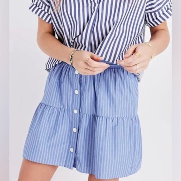 Madewell Dresses & Skirts - Madewell Bistro Button Front Cotton Tiered Striped Mini Skirt Women’s Size Large